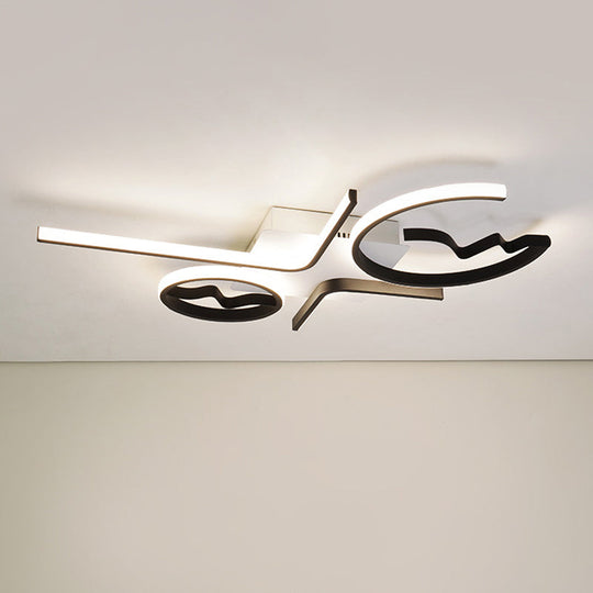 Contemporary Geometric Flush Mount Lighting - Acrylic, 3/4 Lights, Black/White, Warm/White Light