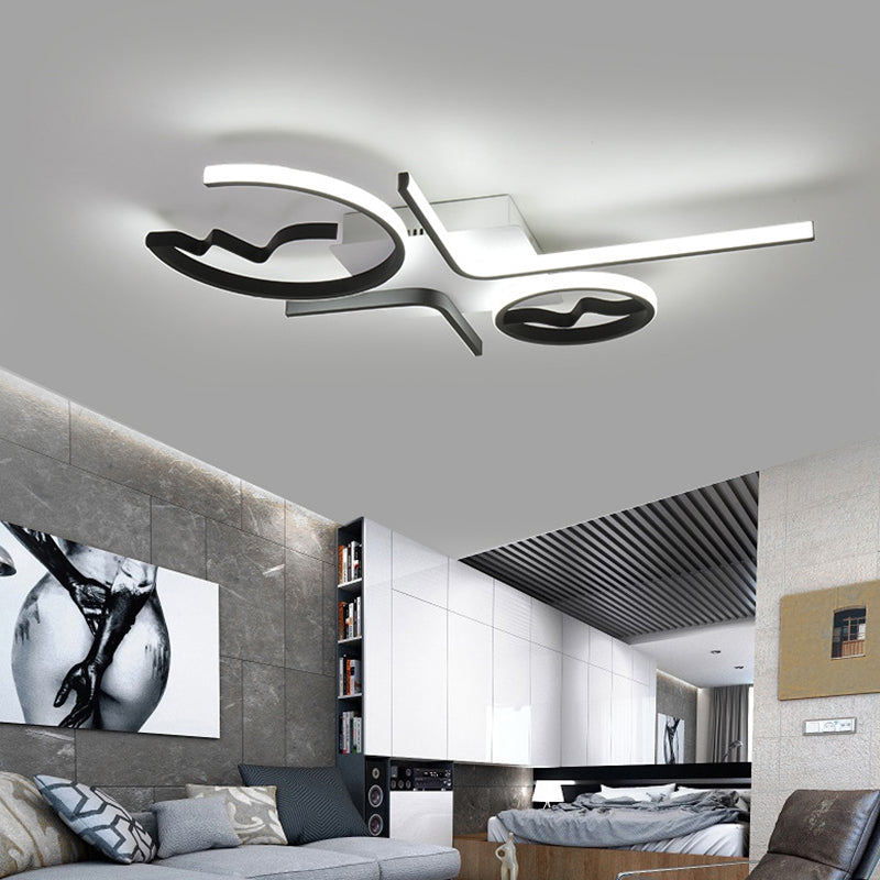 Contemporary Geometric Flush Mount Lighting - Acrylic, 3/4 Lights, Black/White, Warm/White Light