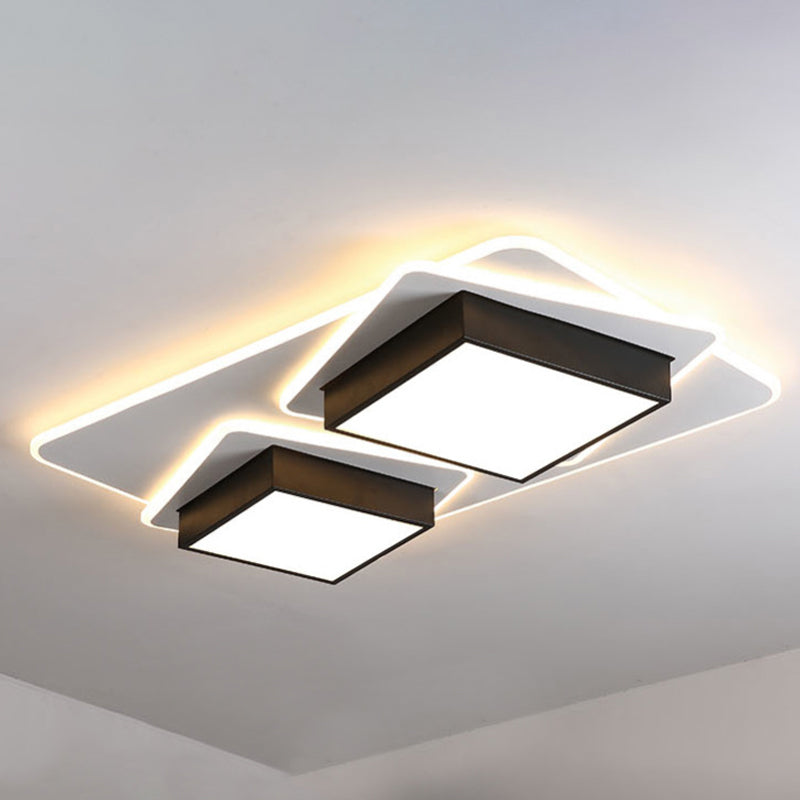 Modern Black LED Square Acrylic Flush Mount Ceiling Lighting, Warm/White Light