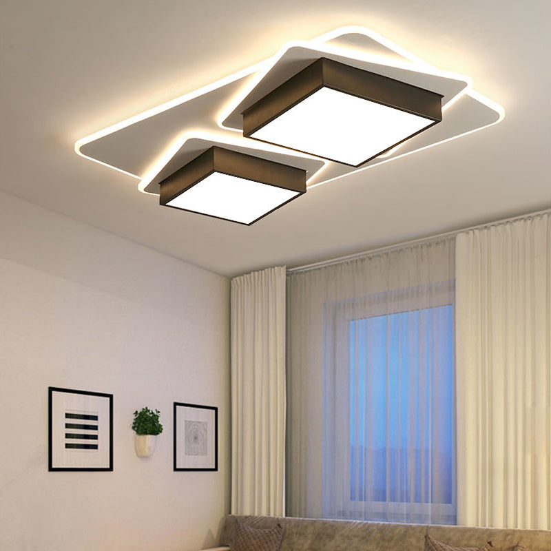 Modern Black LED Square Acrylic Flush Mount Ceiling Lighting, Warm/White Light