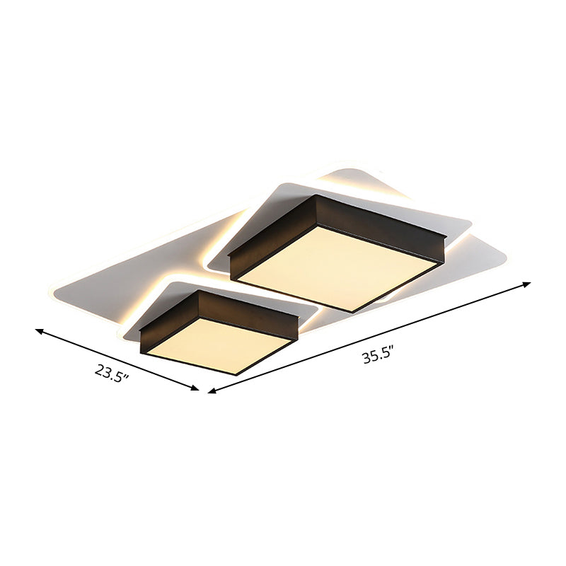 Modern Black LED Square Acrylic Flush Mount Ceiling Lighting, Warm/White Light
