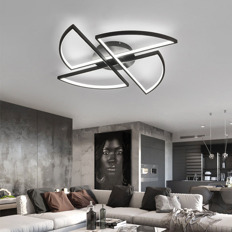 Modern Geometric Acrylic LED Flush Mount Ceiling Light in Black - Warm/White Light, Wide Sizes