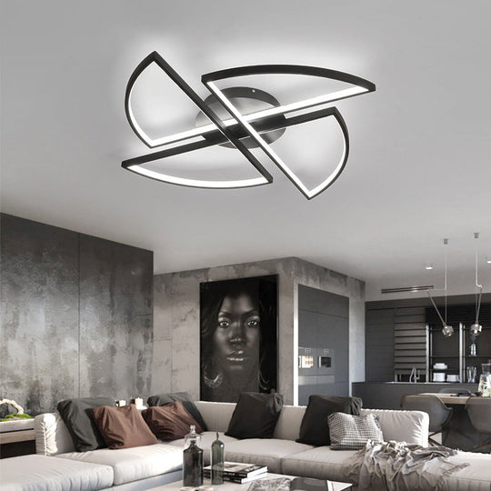 Modern Geometric Acrylic LED Flush Mount Ceiling Light in Black - Warm/White Light, Wide Sizes