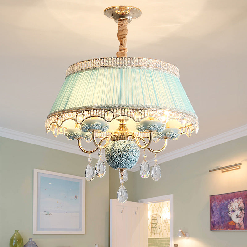 Modern Scalloped Chandelier Hanging Ceiling Light 5-Head Fabric Design With Crystal Drops In
