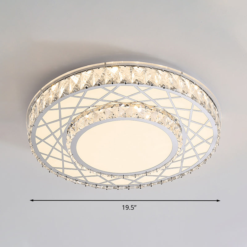Minimalist K9 Crystal Drum Flush Mount Lamp with LED Ceiling Light in Warm/White Light