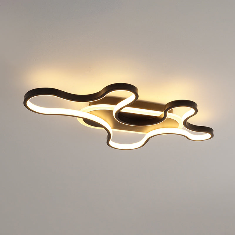 Black Curved Flush Mount LED Ceiling Lamp with Minimalist Acrylic Design - Warm/White Light