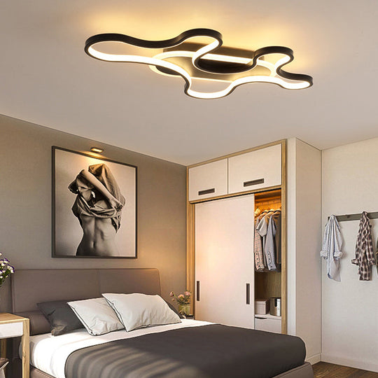 Black Curved Flush Mount LED Ceiling Lamp with Minimalist Acrylic Design - Warm/White Light