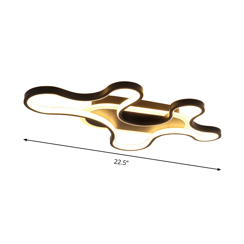 Black Curved Flush Mount LED Ceiling Lamp with Minimalist Acrylic Design - Warm/White Light