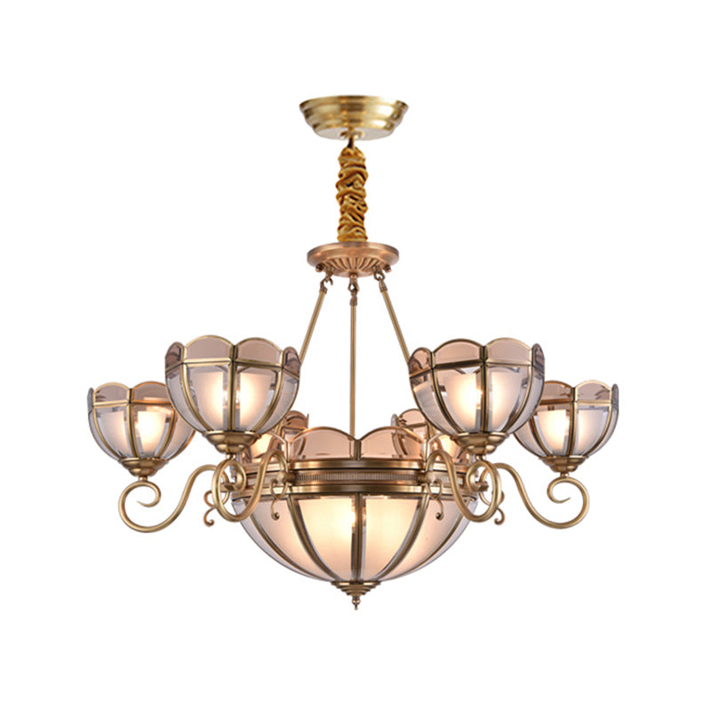 Beige Frosted Glass Gold Chandelier - Dome Style 5/6 Bulbs Hanging Ceiling Light 6 /