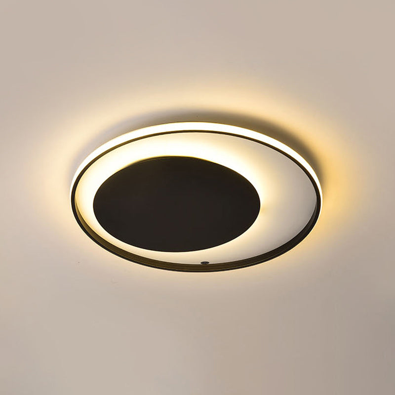 Black Circle Ceiling Lamp - Simple Style Acrylic - 18"/23.5" Wide - LED Flush Mount Lighting - Warm/White Light