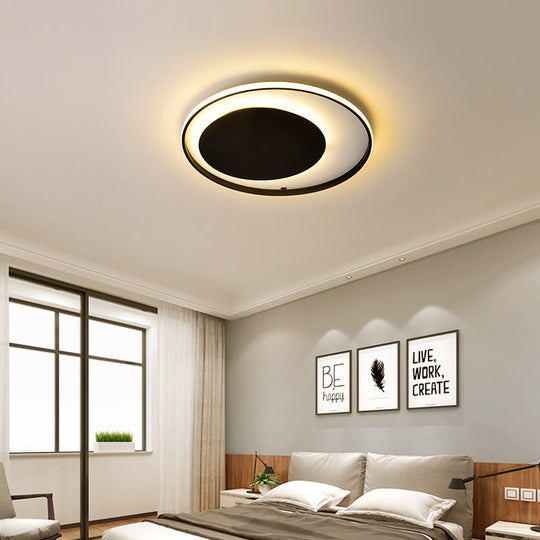 Black Circle Ceiling Lamp - Simple Style Acrylic - 18"/23.5" Wide - LED Flush Mount Lighting - Warm/White Light