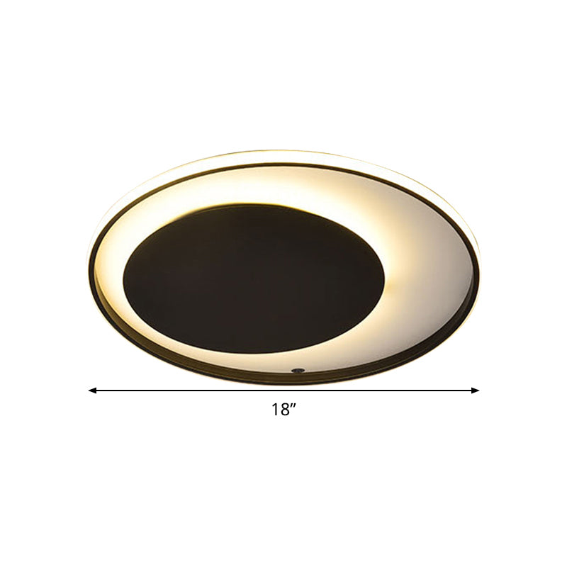 Black Circle Ceiling Lamp - Simple Style Acrylic - 18"/23.5" Wide - LED Flush Mount Lighting - Warm/White Light