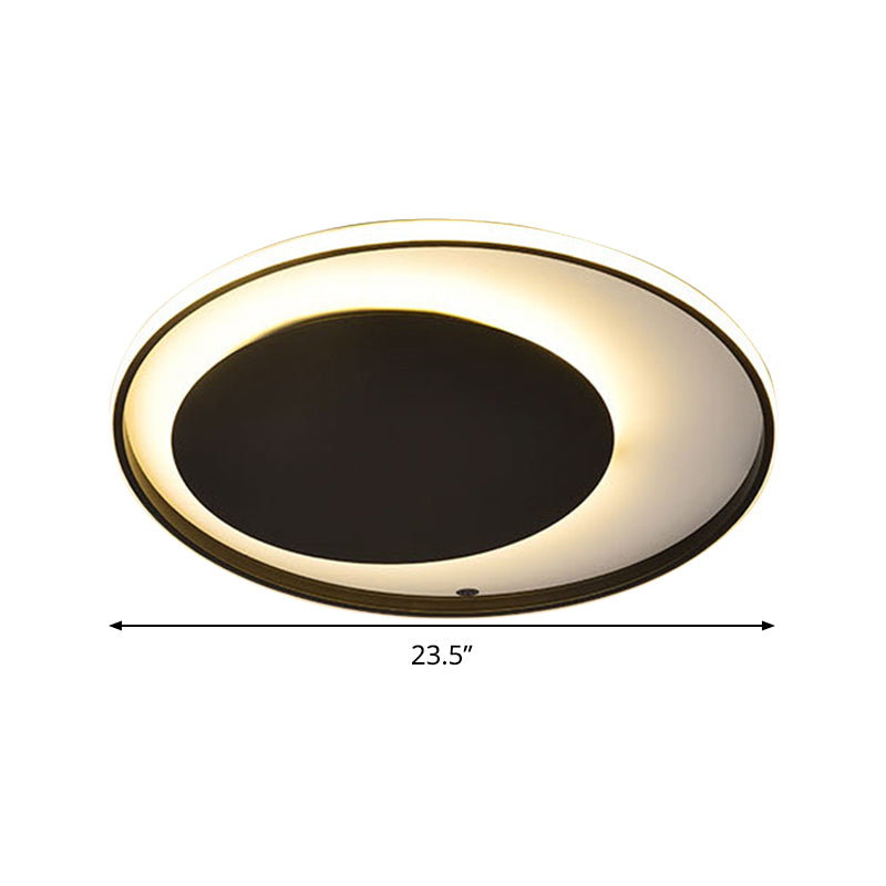 Black Circle Ceiling Lamp - Simple Style Acrylic - 18"/23.5" Wide - LED Flush Mount Lighting - Warm/White Light