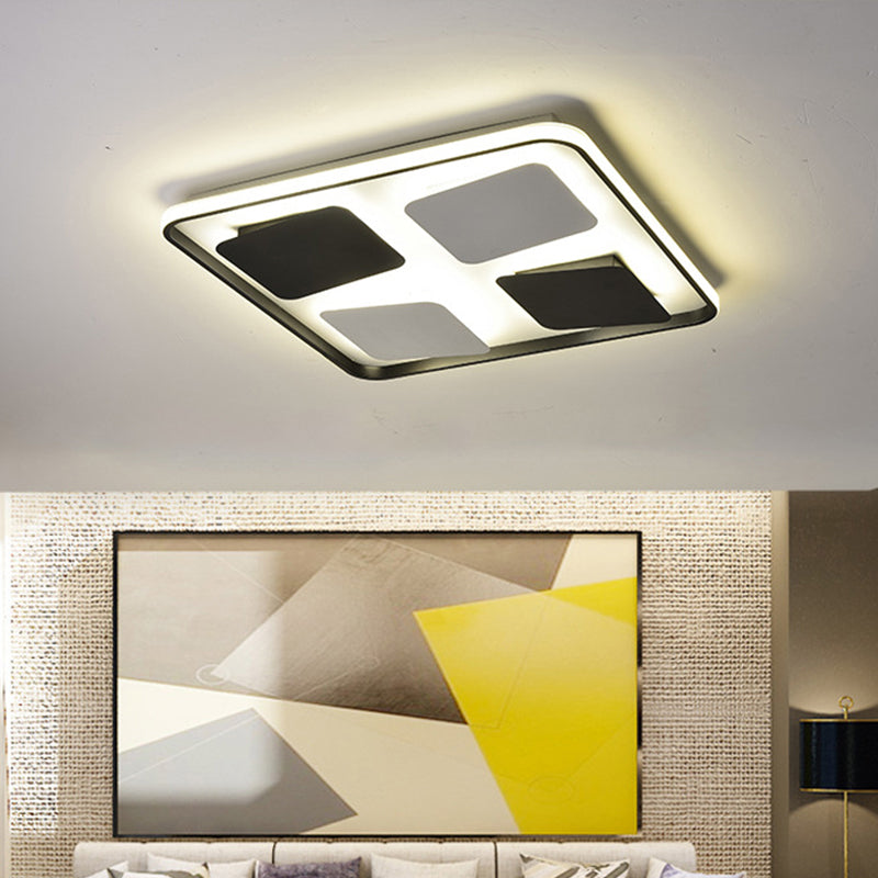 Modern LED Ceiling Light with Black & White Acrylic Shade - Warm/White Light