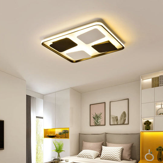Modern LED Ceiling Light with Black & White Acrylic Shade - Warm/White Light