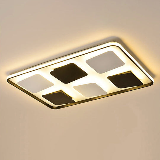 Modern Led Ceiling Light With Black & White Acrylic Shade - Warm/White Black-White / Warm Rectangle
