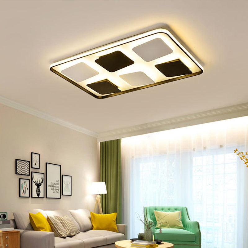 Modern LED Ceiling Light with Black & White Acrylic Shade - Warm/White Light