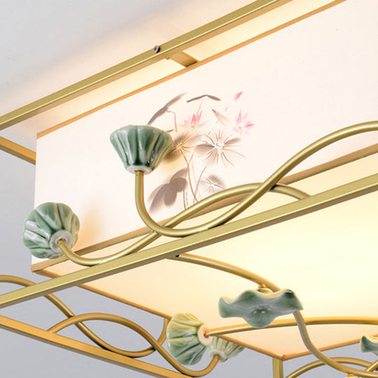 Traditional Square Fabric Flush Mount Lighting - 19.5"/23.5" Wide, 5 Lights - Bedroom Ceiling Fixture in White