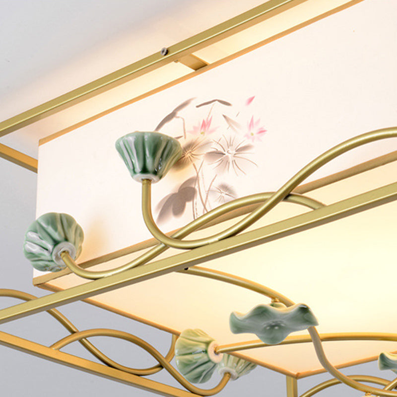 Traditional Square Fabric Flush Mount Lighting - 19.5/23.5 Wide 5 Lights Bedroom Ceiling Fixture In