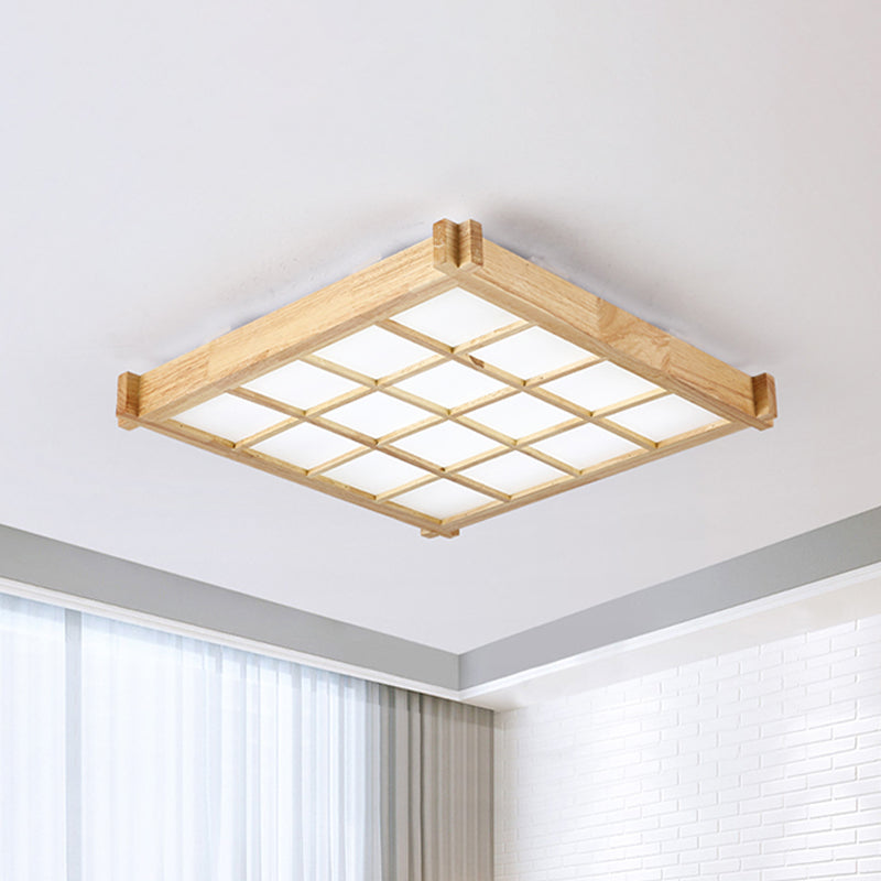 Chessboard Ceiling Flush Mount: Contemporary Natural Wood LED Light (16.5"/20.5")