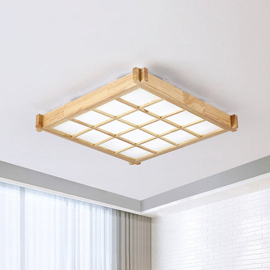Chessboard Ceiling Flush Mount: Contemporary Natural Wood LED Light (16.5"/20.5")