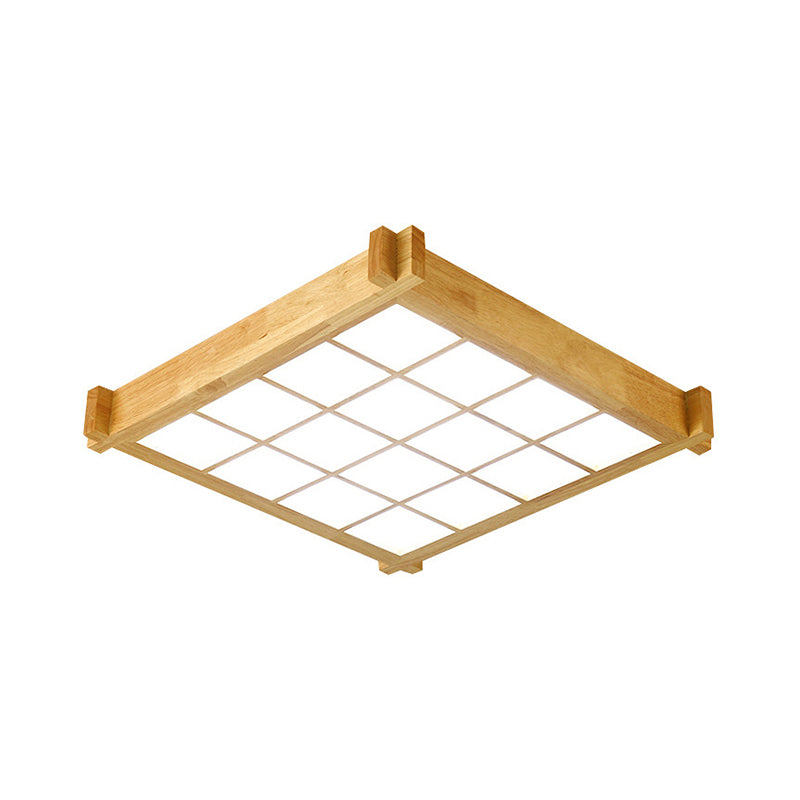 Chessboard Ceiling Flush Mount: Contemporary Natural Wood LED Light (16.5"/20.5")