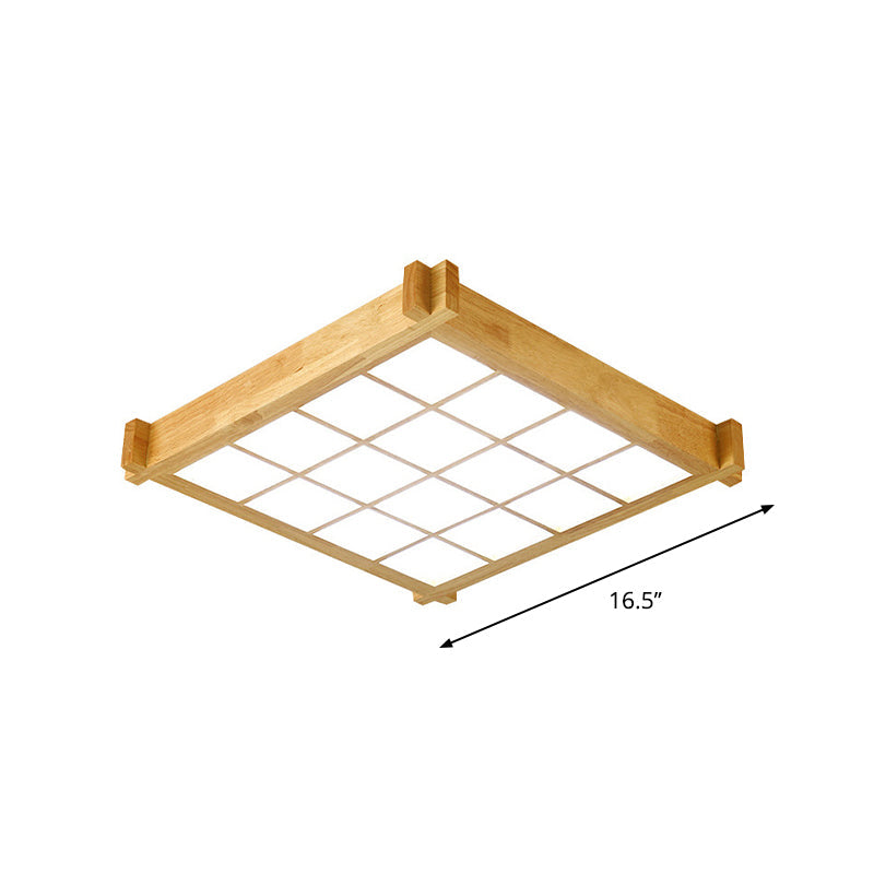Chessboard Ceiling Flush Mount: Contemporary Natural Wood LED Light (16.5"/20.5")