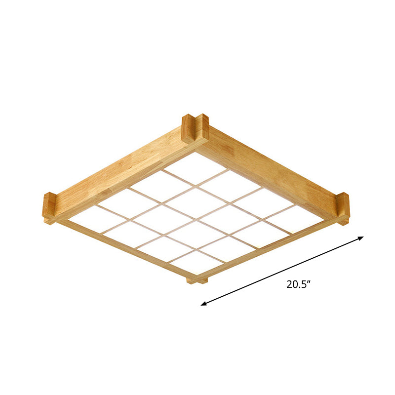 Chessboard Ceiling Flush Mount: Contemporary Natural Wood LED Light (16.5"/20.5")