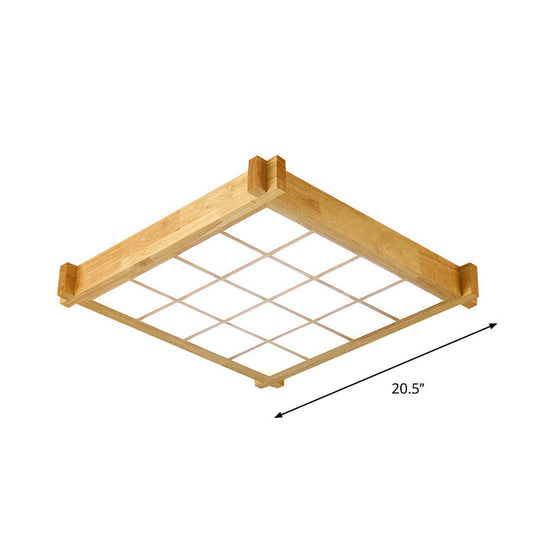 Chessboard Ceiling Flush Mount: Contemporary Natural Wood LED Light (16.5"/20.5")
