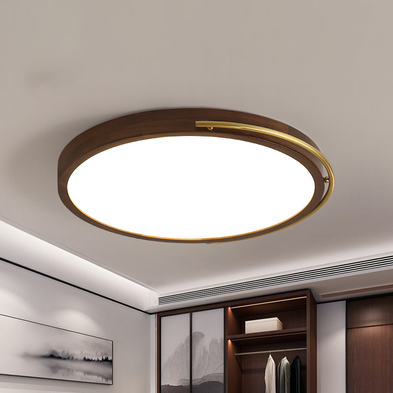 Brown Round Wooden LED Ceiling Light Fixture - 13"/17" Diameter Flush Mount Lamp Kit