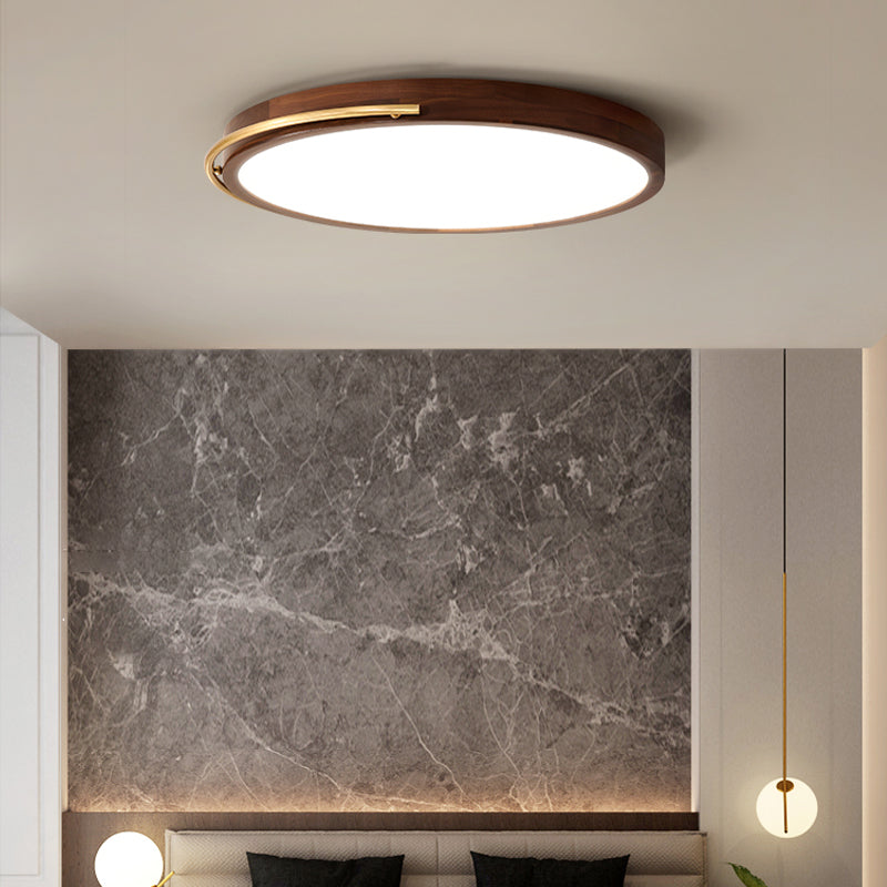 Brown Round Wooden LED Ceiling Light Fixture - 13"/17" Diameter Flush Mount Lamp Kit