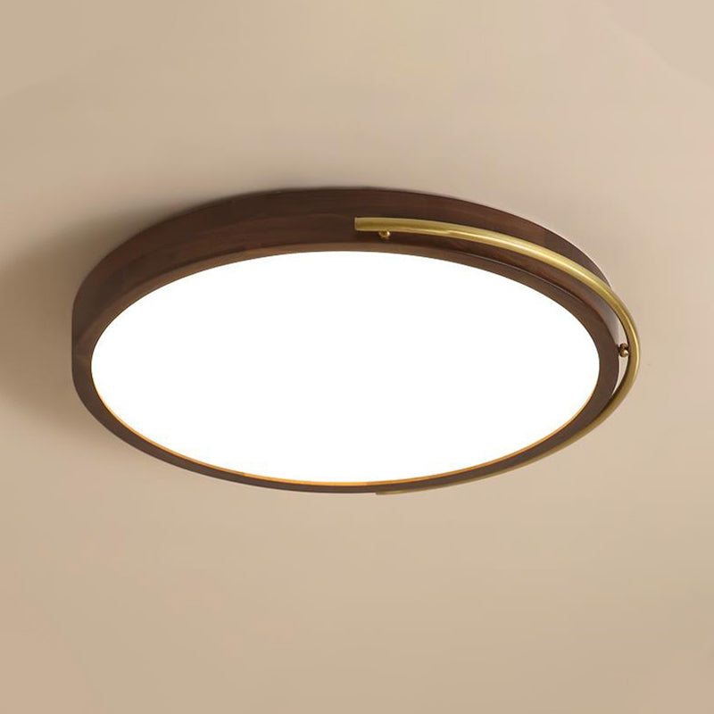Brown Round Wooden LED Ceiling Light Fixture - 13"/17" Diameter Flush Mount Lamp Kit