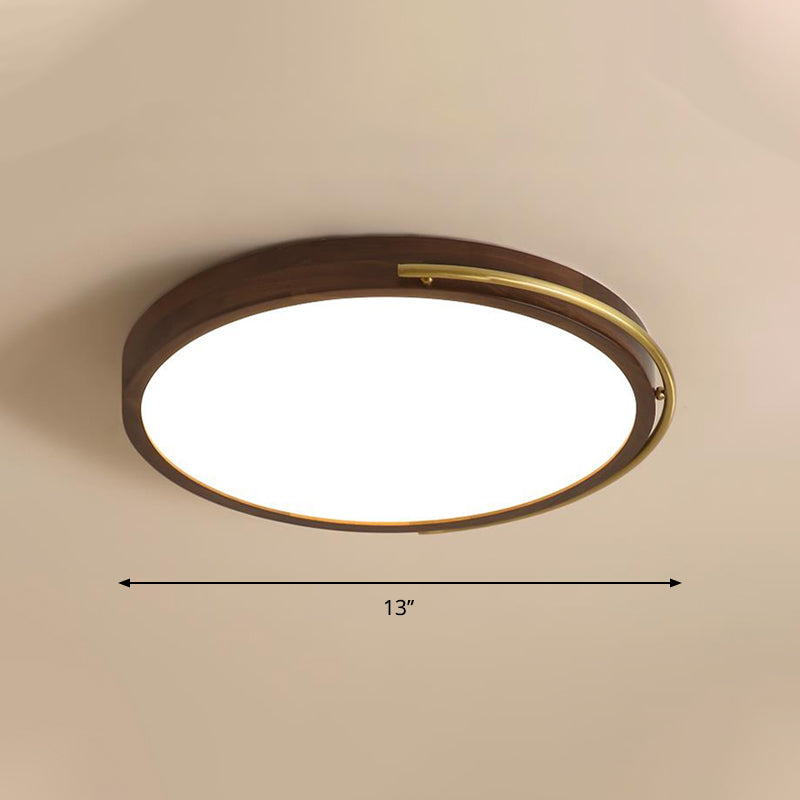 Brown Round Wooden LED Ceiling Light Fixture - 13"/17" Diameter Flush Mount Lamp Kit