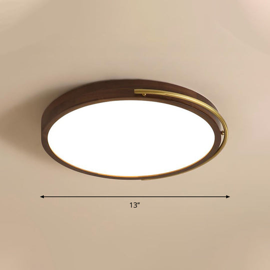 Brown Round Wooden LED Ceiling Light Fixture - 13"/17" Diameter Flush Mount Lamp Kit