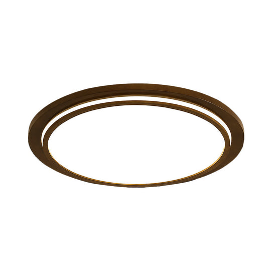 Modern Brown Wood Flush Mount Ceiling Light - 15"/18"/23" Dia LED Fixture with Natural Light