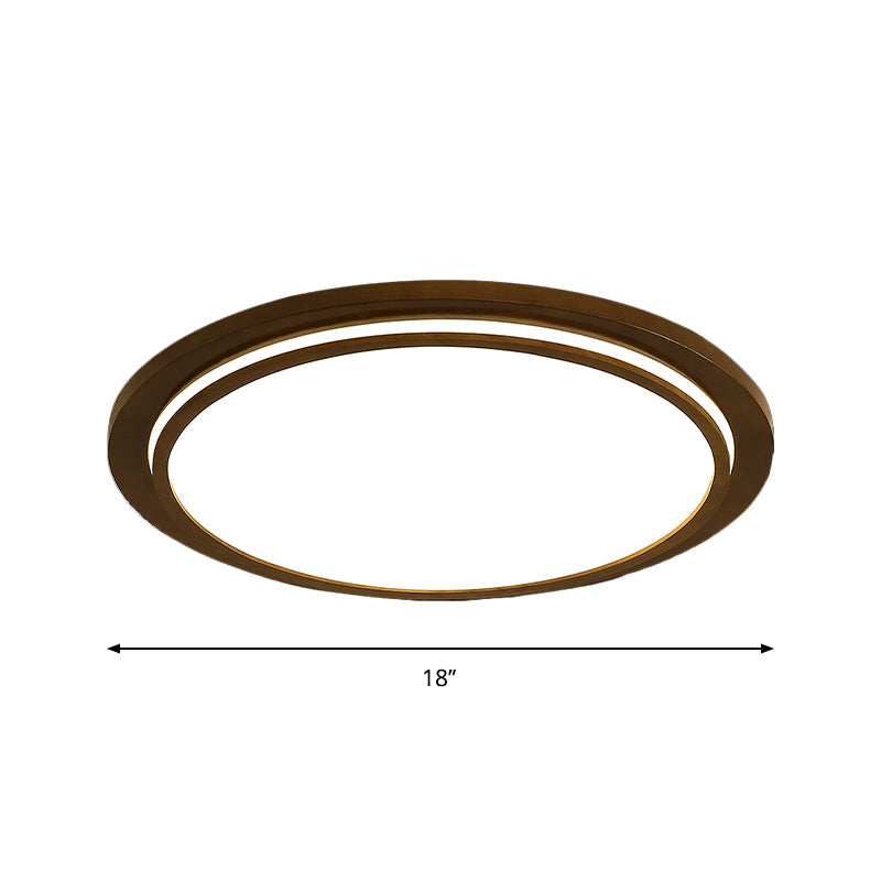 Modern Brown Wood Flush Mount Ceiling Light - 15"/18"/23" Dia LED Fixture with Natural Light