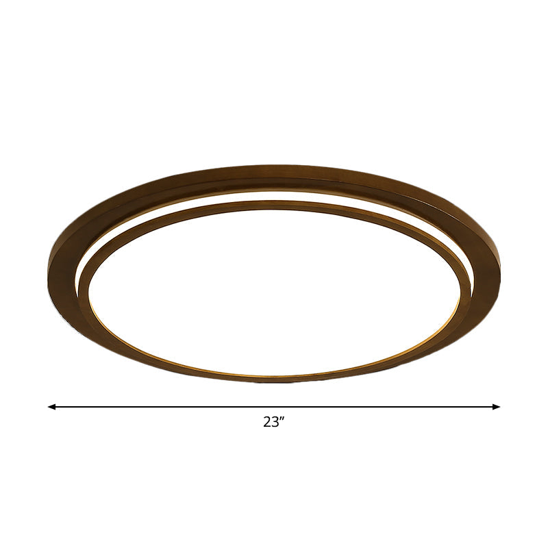 Modern Brown Wood Flush Mount Ceiling Light - 15"/18"/23" Dia LED Fixture with Natural Light