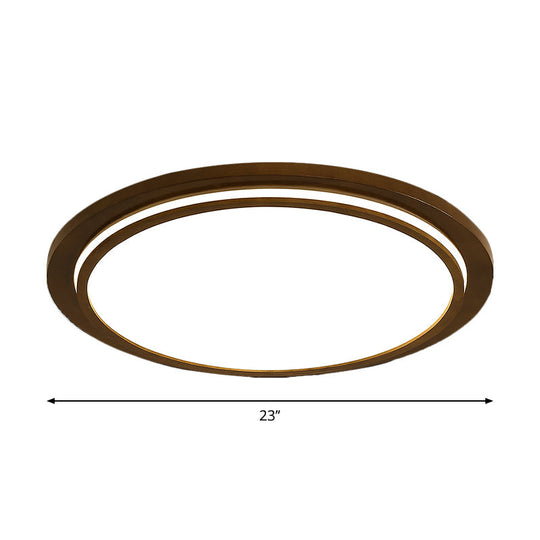 Modern Brown Wood Flush Mount Ceiling Light - 15"/18"/23" Dia LED Fixture with Natural Light