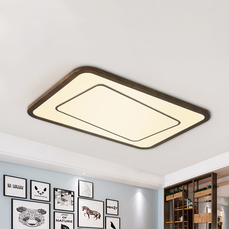 Modern LED Ceiling Lamp in Natural Wood Finish - Dual Rectangle Flush Light for Living Room in Brown