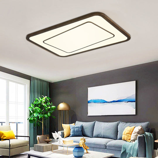 Modern LED Ceiling Lamp in Natural Wood Finish - Dual Rectangle Flush Light for Living Room in Brown