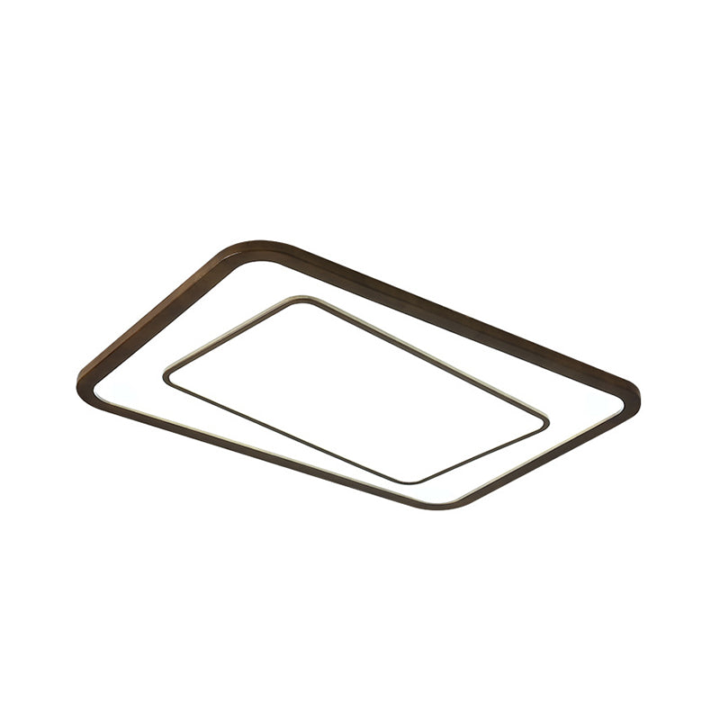 Modern LED Ceiling Lamp in Natural Wood Finish - Dual Rectangle Flush Light for Living Room in Brown