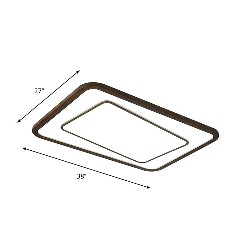 Modern LED Ceiling Lamp in Natural Wood Finish - Dual Rectangle Flush Light for Living Room in Brown