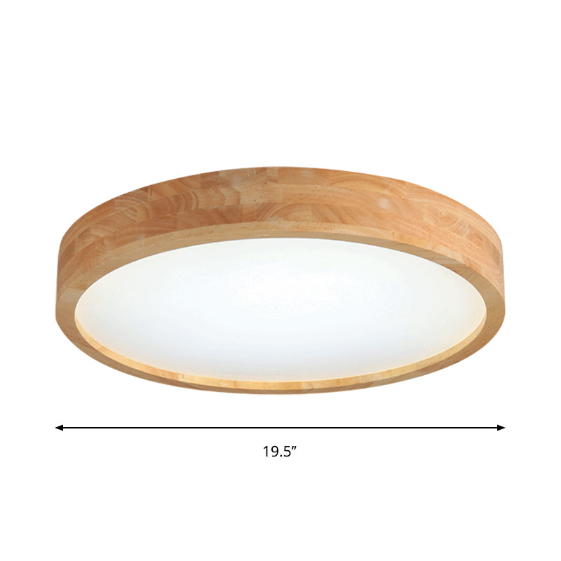 Minimalist Round Wood Ceiling Lamp Kit - 12"/16"/19.5" Dia LED Beige Flush Mount Light in Warm/White Light
