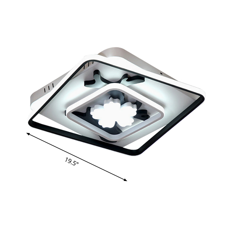 Modern Acrylic Black Square Flush Mount Lamp - LED Ceiling Light (19.5"/23.5" Wide) with Flower Decoration