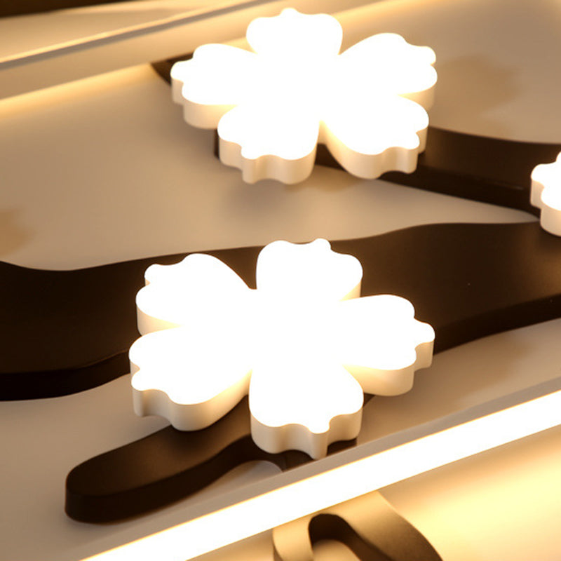 Modern Acrylic Black Square Flush Mount Lamp - LED Ceiling Light (19.5"/23.5" Wide) with Flower Decoration