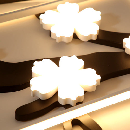 Modern Acrylic Black Square Flush Mount Lamp - LED Ceiling Light (19.5"/23.5" Wide) with Flower Decoration