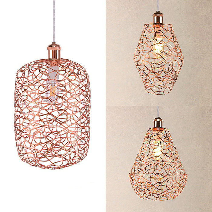 Vintage Copper Wire Guard Pendant Light - Industrial Metal Shade, 1 Light Living Room Hanging Lamp