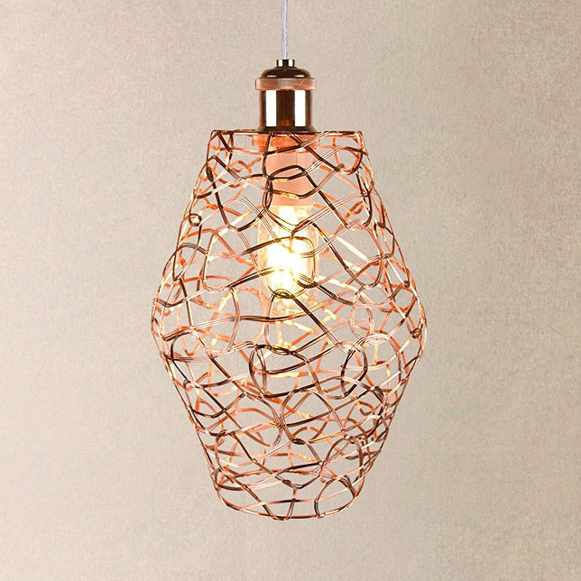 Vintage Copper Wire Guard Pendant Light With Shade - Metal 1-Light Living Room Hanging Lamp / B