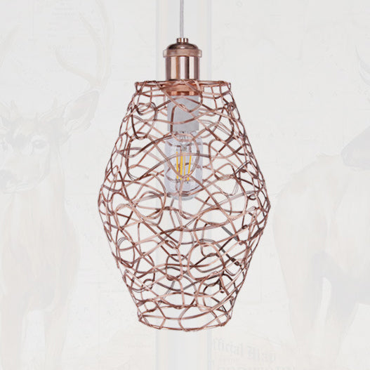 Vintage Copper Wire Guard Pendant Light - Industrial Metal Shade, 1 Light Living Room Hanging Lamp