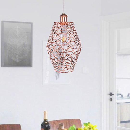 Vintage Copper Wire Guard Pendant Light - Industrial Metal Shade, 1 Light Living Room Hanging Lamp